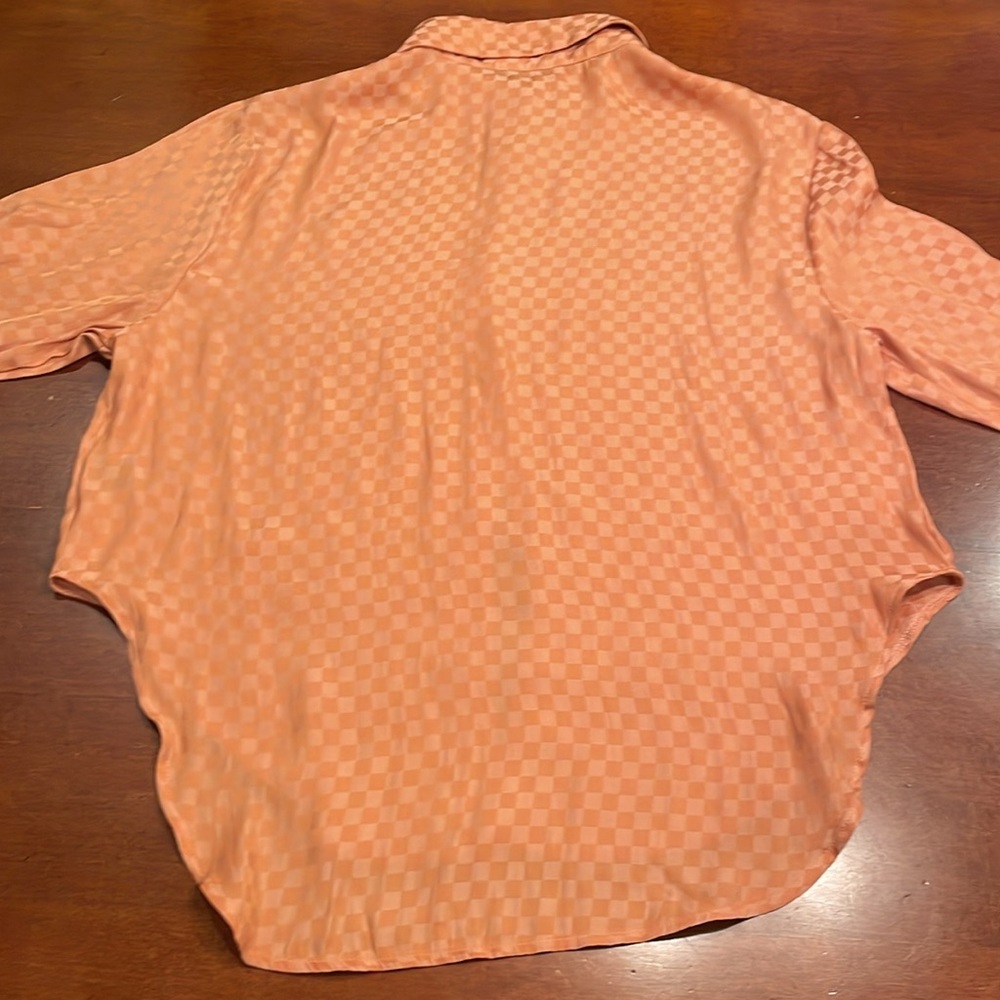 Orange Blouse With Checked Pattern Size Small - image 6